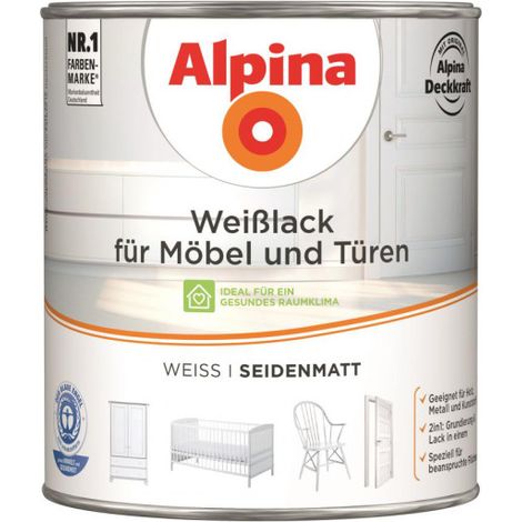 Alpina Weisslack für Möbel und Türen weiss seidenmatt 2 l Lack Grundierung (1/6)