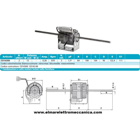 C0143.00 Motore 870 giri BIALBERO 3 Velocità aspiratore Fan Coil