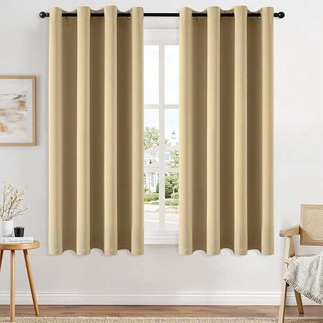 Fertiger Verdunkelungsvorhang mit Ringen, 140 x 145 cm, Beige, 2er-Set