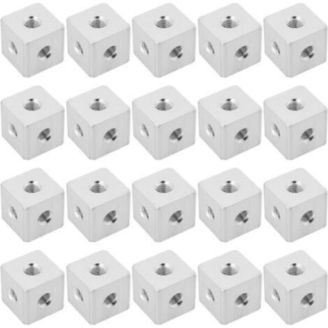 Lot de 20 Connecteurs Cubiques M3 en Aluminium Bloc de Fixation Carré Hexagonal pour Feuille Acrylique Fixe Matériel d'éclairage 10 X 10 X 10 Mm