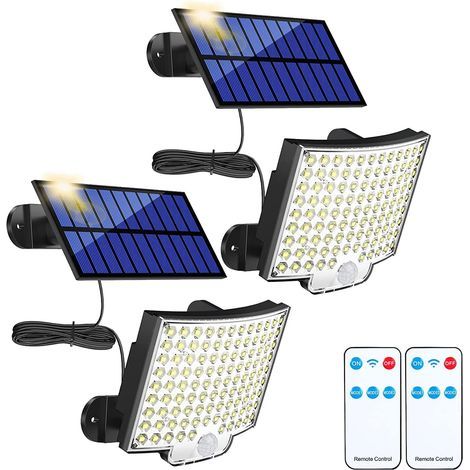 Projecteur solaire extérieur 106LED étanche – Détecteur de mouvement IP65 – Télécommande 3 modes – Câble 5M pour installation flexible (1/4)