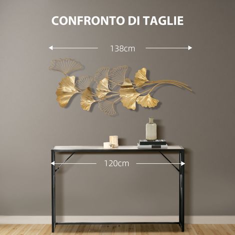 Décoration murale 3D en métal doré, art mural feuilles de ginkgo, 138x70 cm, pour salon chambre (1/5)