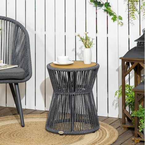 Mesa auxiliar exterior boho ratán ajustable gris oscuro HAVRYA (1/4)