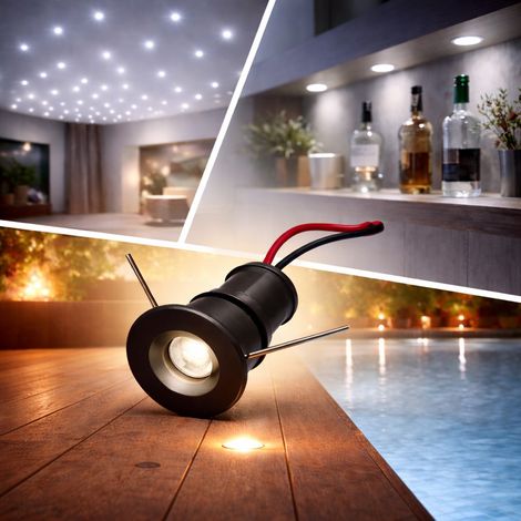 Mini faretto LED Nero da incasso 1W 12V IP65 punto luce Naturale 4000K cielo stellato per bagno doccia esterno segnapasso scale vetrine mobili camper