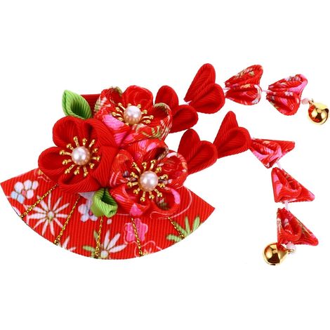 Pin À Cheveux Fleur Kimono Avec Pompon - Accessoire Capillaire Style Japonais - Pour Femme - Lot De 1 (1/5)