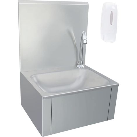 vidaXL Fregadero lavamanos con grifo y dispensador de jabón acero inox (1/2)