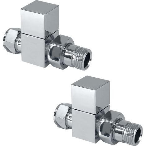 Warmehaus 15mm Pair of Square Straight Radiator Valves Chrome