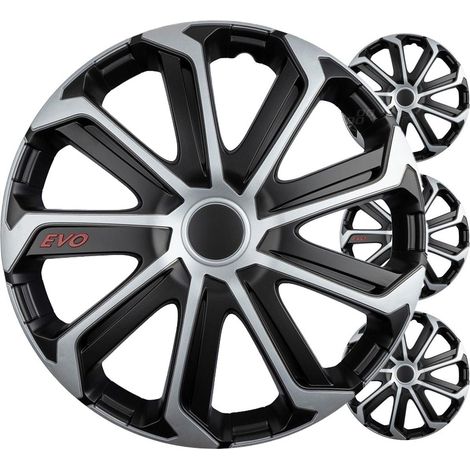 Enjoliveurs de voiture, ensemble de 4 pièces EVO noir et argent 15 pouces, boîte de couleur (1/4)