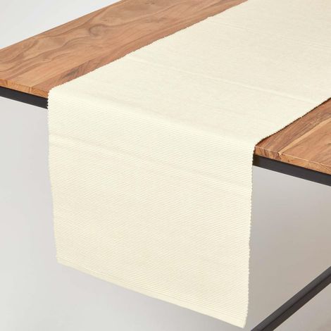 HOMESCAPES Cotton Plain Cream Table Runner