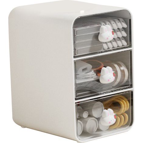 Boîte de rangement pour cosmétiques à tiroir, boîte de rangement pour maquillage, étagère de bureau, panier pour chambre d'étudiant, maison, petit modèle White Rabbit (1/5)