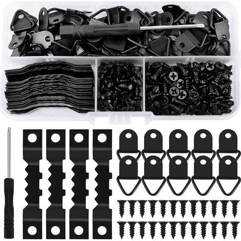 Kit Accroche Tableau 251 Pièces - Crochets Muraux et Attaches Cadres avec Vis Triangulaires et Dents de Scie - Noir (1/5)