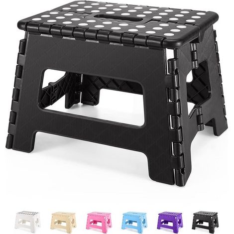 Poggiapiedi pieghevole da 23 cm, leggero, adatto a bambini e adulti, per cucina e bagno, portata massima 136 kg (nero) (1/4)
