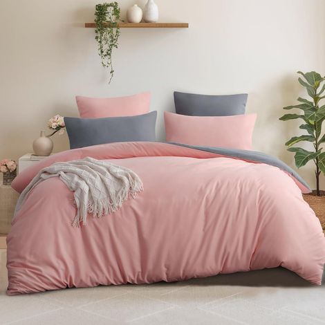 Bettwäsche Kissenbezüge Wendebettwäsche Mikrofaser 200x200 Rosa Grau (1/5)