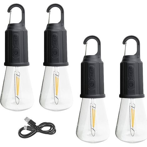 Lampe de camping rechargeable, 4 paquets d'ampoule de tente suspendue avec crochet, modes d'éclairage, lampe de tente pour le camping, la randonnée, la randonnée (1/5)