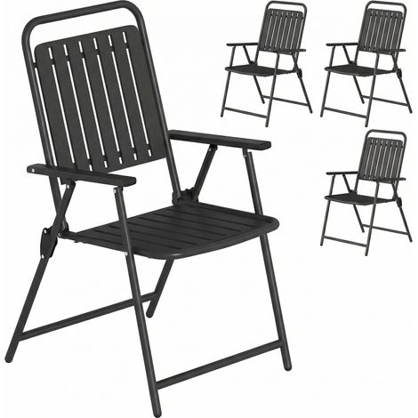 4er-Set klappbare Gartenstühle mit Armlehnen, Rückenlehne und Sitzfläche, Metallgestell, 55 x 63 x 93 cm, Schwarz