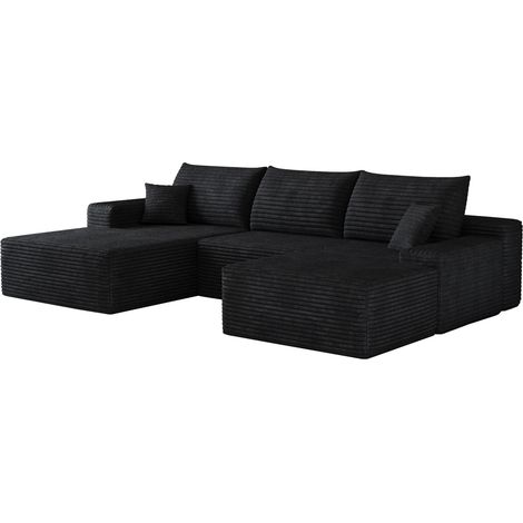 Canapé d'angle modulaire avec méridienne réversible, sofa en velours côtelé noir à assise profonde, sans montage, pour salon ou chambre CHICFURN (1/5)