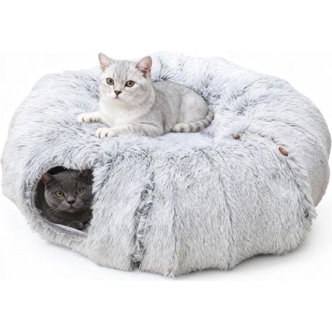 Grand tunnel pour chat - Jouet en peluche pour chat - Tunnel pour chat d'intérieur - Tunnel multifonction pour chat - Lit doux avec deux entrées - Grotte pour chat (gris) (1/5)