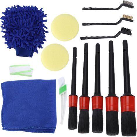 Kit de Brosses de Détail Auto (14 Pièces) pour Intérieur, Extérieur et Jantes Kit de Nettoyage Outils avec Brosse Climatisation et Brosse Métal (1/5)