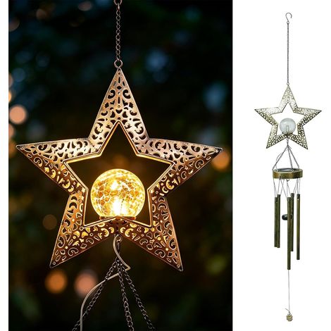 Carillon éolien solaire lumineux avec étoiles (métal, pour usage extérieur) (1/5)