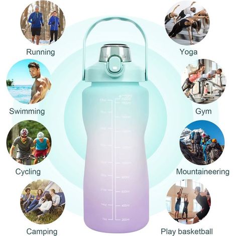 1 pièce Bouteille Sportive 2l, Gourde avec Paille et Marqueur de Temps, Bouteille d'Eau sans BPA pour Fitness et Activités Extérieures (1/4)