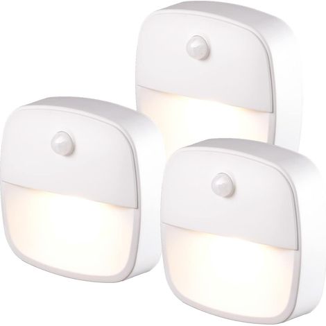 Veilleuse LED avec détecteur de mouvement - Pack de 3, pour intérieur, autocollante, éclairage d'escalier et gang, chambre d'enfants, blanc chaud (1/5)