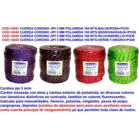 SIFER Cuerda Cordino Jipi 3mm Poliamida 100 mts Negro Naranja