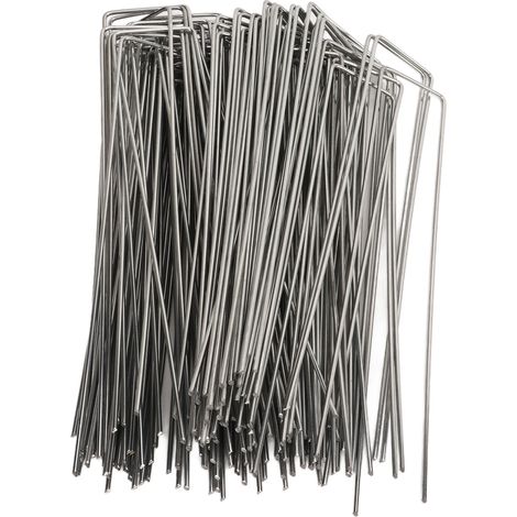 Lot de 100 piquets de jardin en forme de U, en acier galvanisé, pour la pose de toiles de paillage et autres décorations végétales. Rugosité : 2,5 mm / 0,10 po. (1/5)