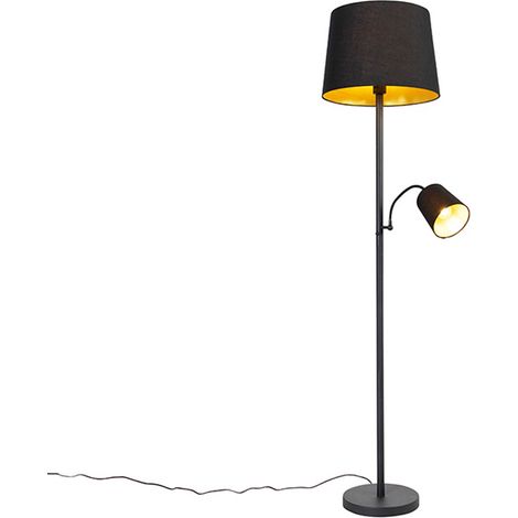 Smarte Stehleuchte schwarz mit Gold inkl. WiFi A60 und E14 - Retro