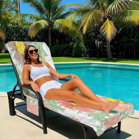 Housse de chaise de plage en microfibre avec poche, Housse de plage avec poche, pour piscine, jardin et plage(Style39-75x210cm), Housse imperméable pour transat (1/4)