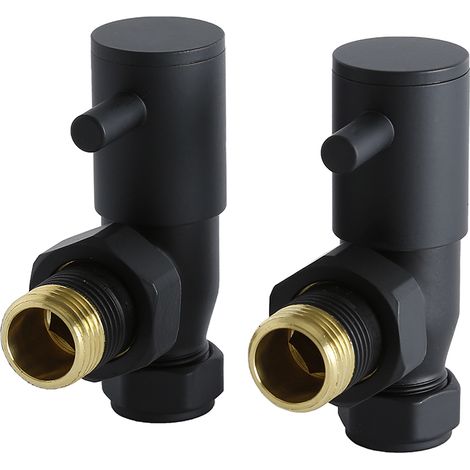 Milano Angled Heated Towel Rail Radiator Valves Pair - Black (1/4)