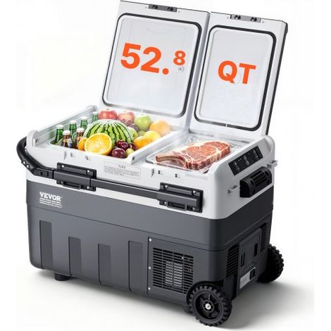 Réfrigérateur Portable à Compression 50 L, Mini Frigo de Voiture 12 V, Glacière à Double Zone, Température Réglable -20 °C à 20 °C, Congélateur Portable avec Roues pour Camion Bateau Camping (1/4)