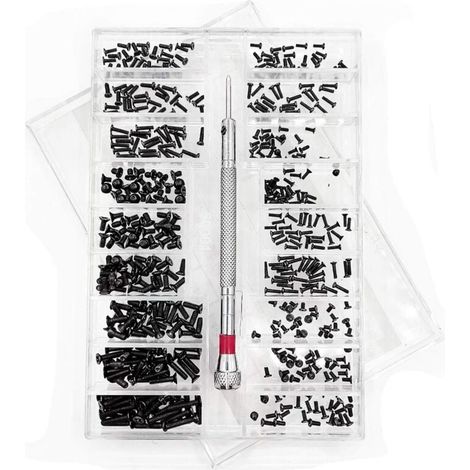 500 pcs Kit de Vis de Réparation Minuscule Micro, Avec Tournevis, Kit d'Assortiment de Petites Vis en Acier Inoxydable, 18 Tailles, pour Lunettes, Ordinateur Portable. (1/4)