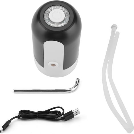 Pompe à eau de bureau portable avec LED et recharge USB pour bouteille 4.5L 5L 7.5L 10L 11.3L 15L 18.9L maison bureau extérieur acier inox 304 silicone alimentaire 5V 4W noir (1/5)