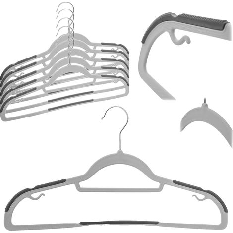 Percha de plástico de alta calidad, 35 cm x 10 cm x 1,5 cm, apta para todo tipo de prendas estándar, superficie antideslizante, juego de 5 unidades. (1/5)