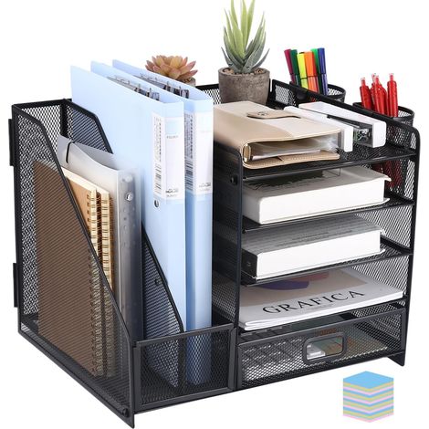 Organiseur de bureau maille métallique Support Rangement Noir (1/4)