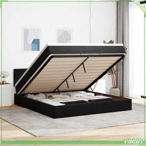 Cadre de lit ottoman - 3311713 - 160x200 cm - Velours noir - Rangement hydraulique (1/5)