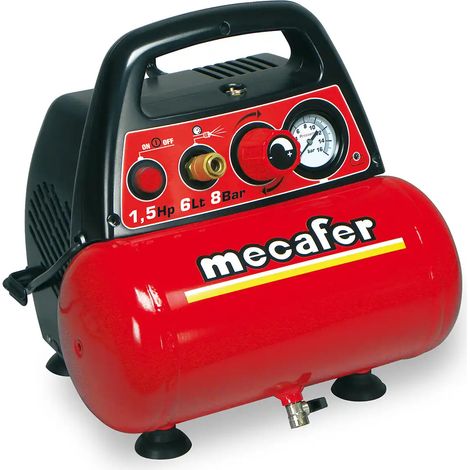 Mecafer – Compresseur 6 L 1,5 HP 8 BAR – Cuve acier ultra compact – Panneau de contrôle intégré – Ventouses pour stabilité