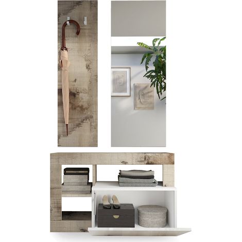 Mobile da Ingresso Casalino, Specchio Incluso, 4 Paia Made in Italy, 2 Ripiani, 90.5x36x170h cm Marrone Lucido