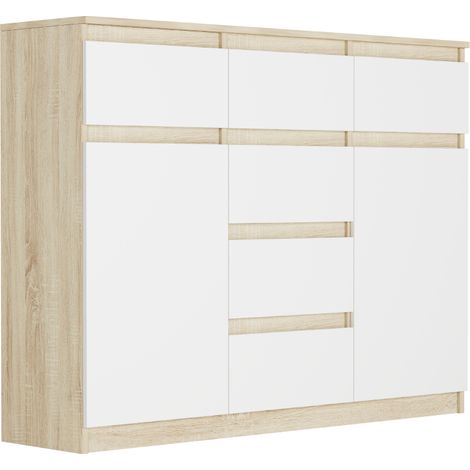 Kommode mit Schubladen, Schränken und Regalen, Sonoma Mix Weiß, 120 x 40 x 98 cm - S-62D