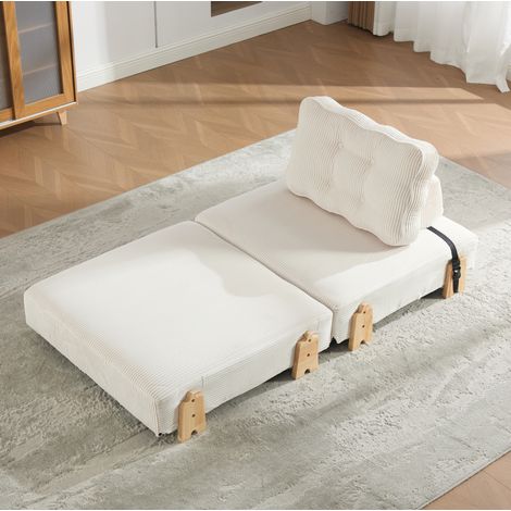 Sofá cama individual de pana beige, 90 x 86 x 84 cm, estructura de madera DESVIAE (1/5)