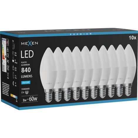 Mexen Nova 10x Ampoule LED E14, C37, 8W, Froid - 6500K, 840 lm - L102-E14-0865-01x10 (1/3)