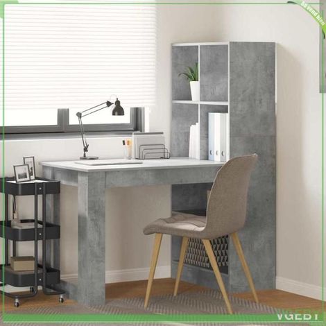Bureau - 3337260 - Gris béton - Bois d'ingénierie - 2 étagères (1/5)