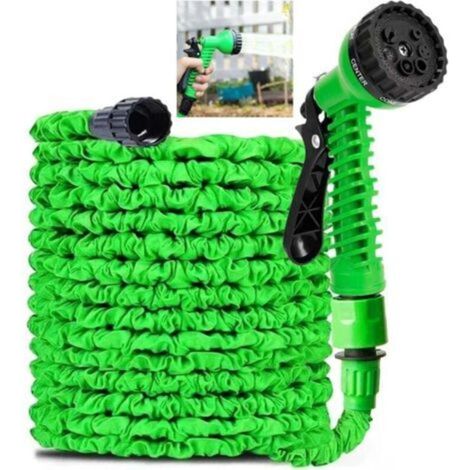 Tuyau d'arrosage extensible de 7,5m/25 ft, tuyau d'arrosage extensible flexible pour maison, pelouse, voiture avec buse de pulvérisation professionnelle 8 fonctions (7,5 m/25 ft, vert) (1/4)