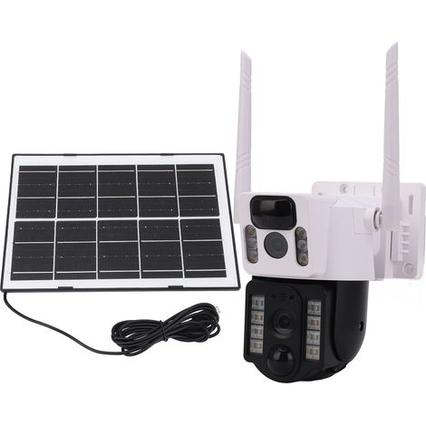 Caméras de sécurité solaires 4G 2K sans fil avec vision à 360°, double objectif couleur et caméras PTZ extérieures avec panneau solaire de 7,5 W pour la maison (1/5)