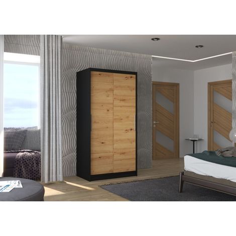 Schiebetürenschrank Schrank Nr.115 in Schwarz- Artisan matt 100x200x58 cm (1/3)