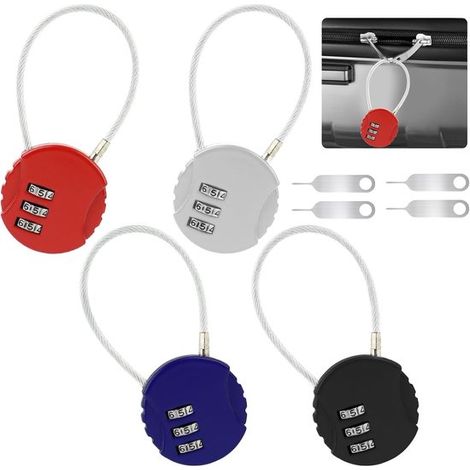 Set aus 4 Zahlenschlössern, darunter ein 3 stelliges Zahlenschloss, für Koffer, Schließfächer, Reisetaschen usw., mit einer Gesamtlänge des Stahl (1/5)