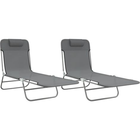 vidaXL Folding Sun Loungers 2 pcs Grey Textilene and Steel