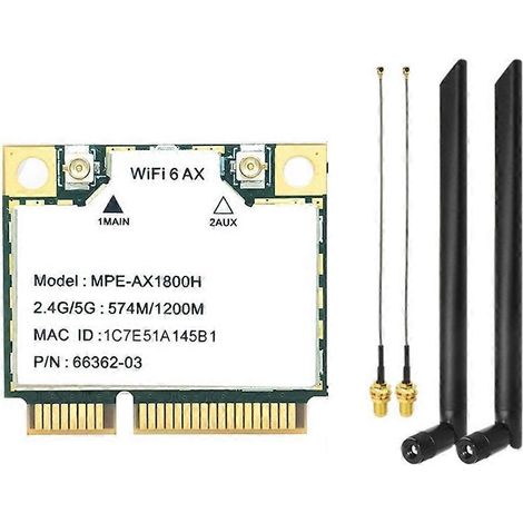 Carte réseau WiFi 6 double bande 2,4 GHz/5 GHz Mini PCIe MPE-AX1800H MT7921 BT5.2 pour ordinateur portable Windows 10/11 (1/5)