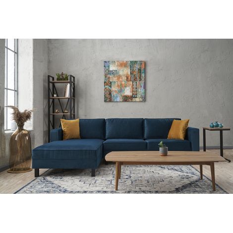 Ecksofa Links Kale Velvet Marineblau