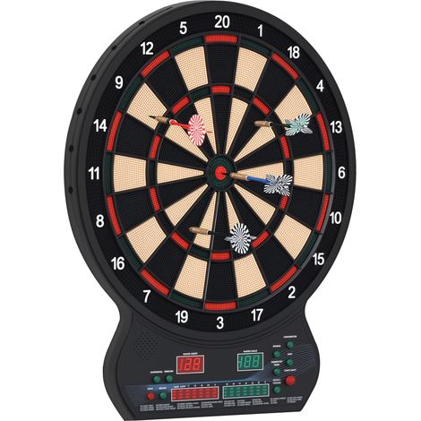 Cible Jeu de fléchettes électronique 27 Jeux Principaux et 202 variations, jusqu'à 8 Joueurs, avec 12 fléchettes Pointes Souples, 30 pointes de rechange, Affichage LED Noir